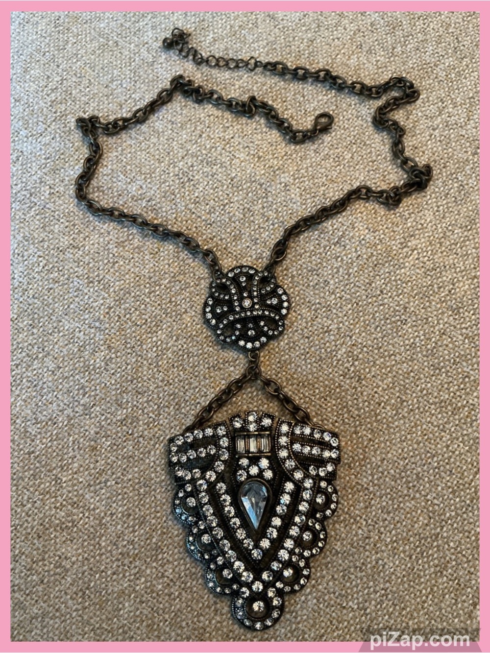Bronze Rhinestone Pendant Drop Necklace 2000 Vintage